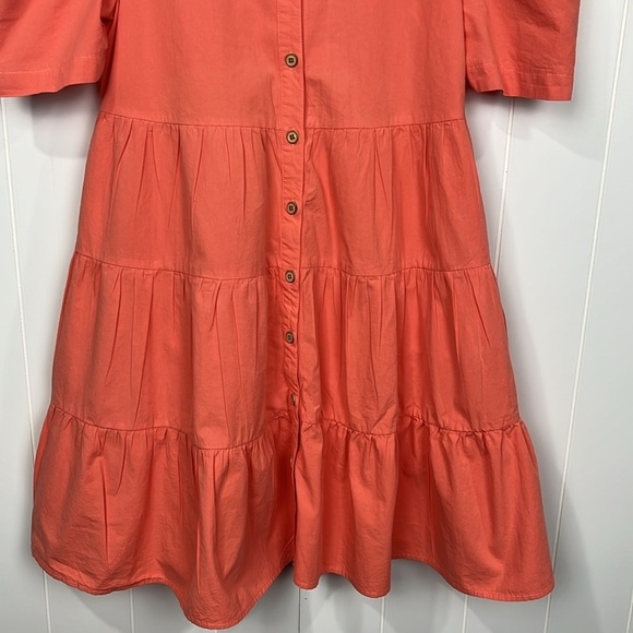 Ces Femme Womens Mini Dress S Tangerine Puff Sleeves Button Down Pockets Collar - Picture 6 of 13